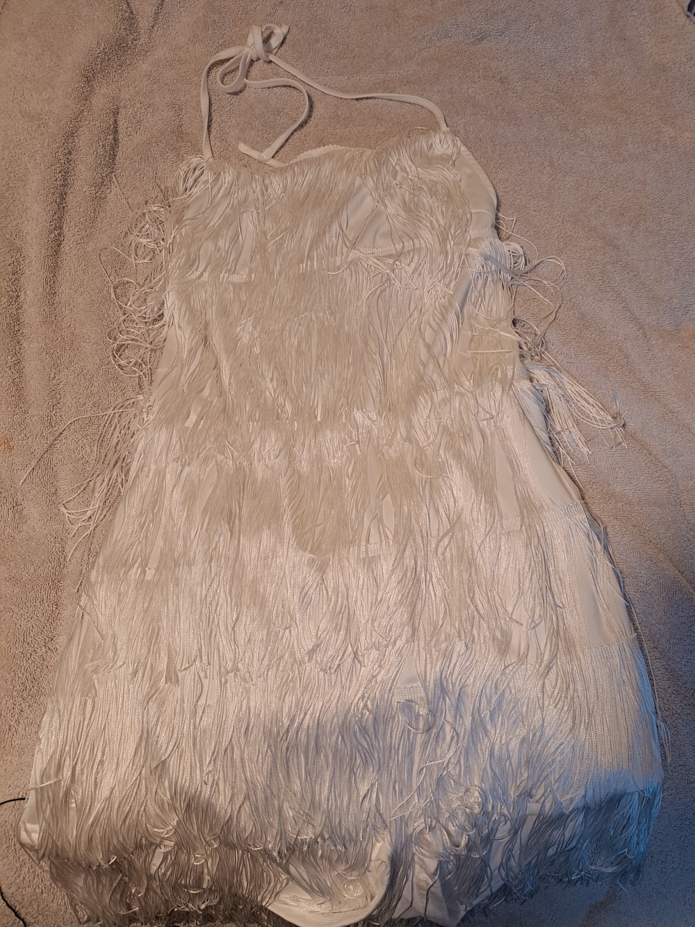 White Fringe Club Halter Dress With Shorts